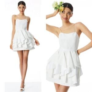 ALICE + OLIVIA Nadie Scooped Bustier White Ruffle Mini Dress Size 2